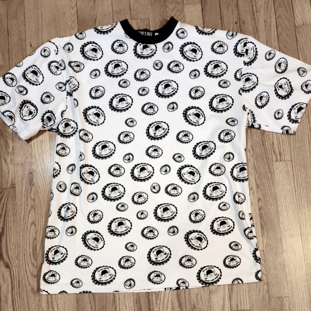 LUK S Vintage T-Shirt White Black 2XL In Da Hood Keep Low Profile 2000"s Tee